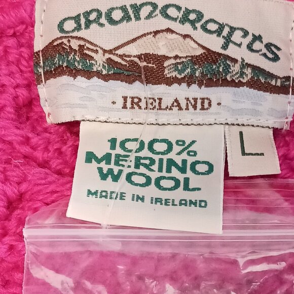 NWOT Aran Crafts Ireland 100% Merino Wool Long Cardigan Pink, SZ Large Lagenlook - Picture 15 of 16